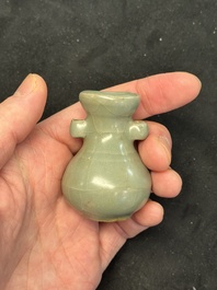 A Chinese Longquan celadon miniature 'Touhu' vase, Yuan/Ming