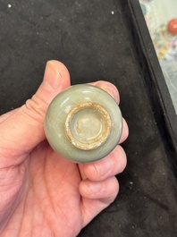 A Chinese Longquan celadon miniature 'Touhu' vase, Yuan/Ming