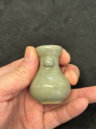 A Chinese Longquan celadon miniature 'Touhu' vase, Yuan/Ming
