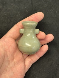 A Chinese Longquan celadon miniature 'Touhu' vase, Yuan/Ming