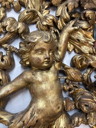 A baroque gilt carved wooden panel with an unidentified family crest, possibly Germany, 18th C.
