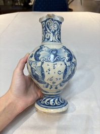 A rare blue and white Portuguese jug, dated 1630