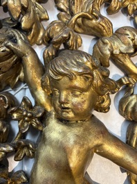 A baroque gilt carved wooden panel with an unidentified family crest, possibly Germany, 18th C.