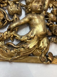 A baroque gilt carved wooden panel with an unidentified family crest, possibly Germany, 18th C.