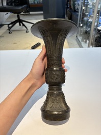 A fine Chinese archaistic bronze 'Gu' vase, Ming