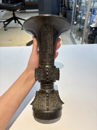 A fine Chinese archaistic bronze 'Gu' vase, Ming