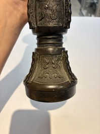 A fine Chinese archaistic bronze 'Gu' vase, Ming