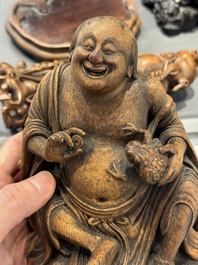 Six Chinese wooden and bamboo carvings, 19/20th C.