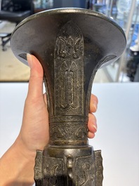 A fine Chinese archaistic bronze 'Gu' vase, Ming