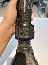 A fine Chinese archaistic bronze 'Gu' vase, Ming
