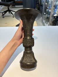 A fine Chinese archaistic bronze 'Gu' vase, Ming