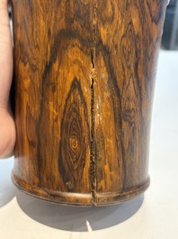 Two Chinese hardwooden brush pots, 20th C.