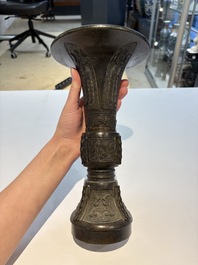 A fine Chinese archaistic bronze 'Gu' vase, Ming