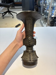 A fine Chinese archaistic bronze 'Gu' vase, Ming