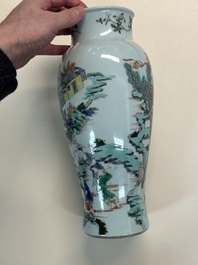 A Chinese famille verte 'Guanyin Zun' vase with narrative design, 19/20th C.