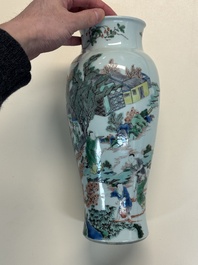 A Chinese famille verte 'Guanyin Zun' vase with narrative design, 19/20th C.
