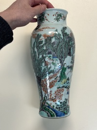 A Chinese famille verte 'Guanyin Zun' vase with narrative design, 19/20th C.