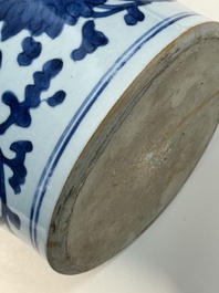 A Chinese blue and white vase and cover with floral design, Kangxi