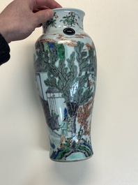 A Chinese famille verte 'Guanyin Zun' vase with narrative design, 19/20th C.