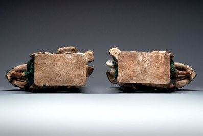 A pair of large Chinese polychrome-glazed Shiwan stoneware Buddhist lions, 19th C.