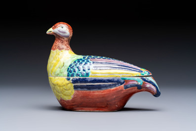 A rare Chinese famille rose hen pheasant tureen and cover, Qianlong