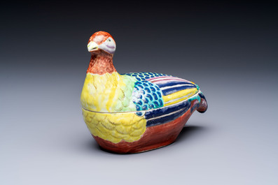 A rare Chinese famille rose hen pheasant tureen and cover, Qianlong