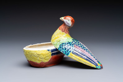 A rare Chinese famille rose hen pheasant tureen and cover, Qianlong