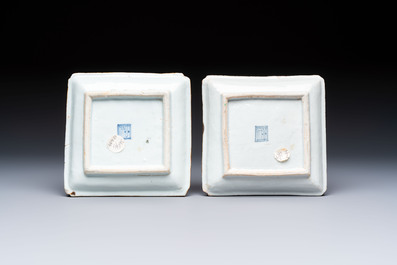 A set of five Chinese wucai Ko-Sometsuke square 'Crane' dishes for the Japanese market, with a tomobako, Tianqi