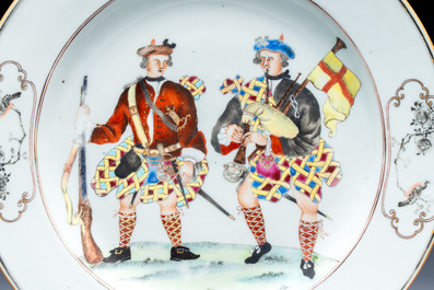 A very rare Chinese export 'Scotsmen' plate, Qianlong, ca. 1745