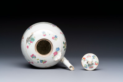 A Chinese famille rose teapot and two covered boxes, Republic