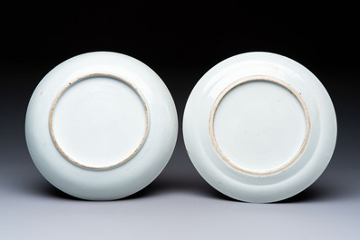 Two Chinese Canton famille rose plates with figural design, 19th C.