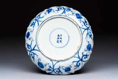 A Chinese blue and white Ko-Sometsuke 'Birds among Flowering Branches' plate for the Japanese market, Chenghua mark, Chongzhen
