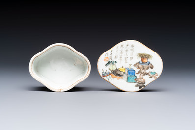 A Chinese famille rose teapot and two covered boxes, Republic