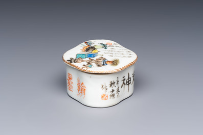 A Chinese famille rose teapot and two covered boxes, Republic