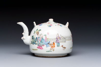 A Chinese famille rose teapot and two covered boxes, Republic