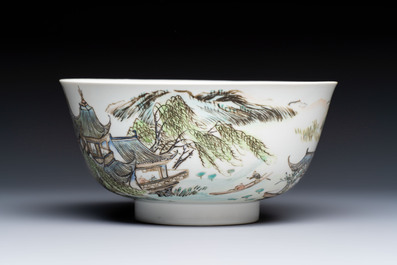 A Chinese qianjiang cai 'Pavilions and Willows' bowl, Republic