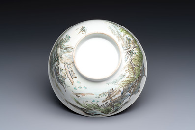 A Chinese qianjiang cai 'Pavilions and Willows' bowl, Republic