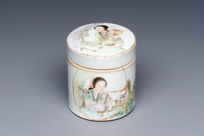 A Chinese famille rose teapot and two covered boxes, Republic