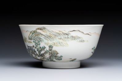 A Chinese qianjiang cai 'Pavilions and Willows' bowl, Republic