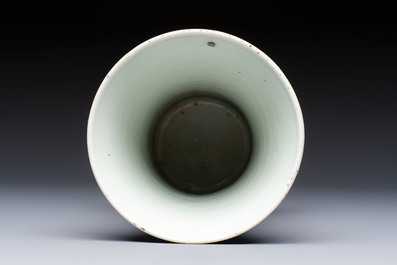 A Chinese blue and white 'Gu' vase with birds among flowering branches, Jiajing mark, 19th C.