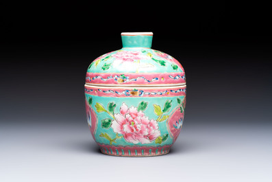 A Chinese famille rose 'Chupu' bowl and cover for the Straits or Peranakan market,Tongzhi mark, 19th C.