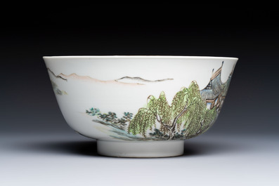 A Chinese qianjiang cai 'Pavilions and Willows' bowl, Republic