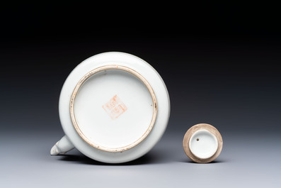 A Chinese famille rose teapot and two covered boxes, Republic