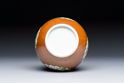 A Chinese famille rose capucine-ground vase with floral design, Yongzheng/Qianlong