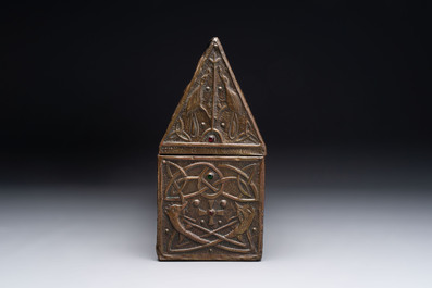 Attributed to Alfred Daguet (Paris, 1875-1942): An Art Nouveau repouss&eacute; copper- and cabochon-mounted casket, France, ca. 1900