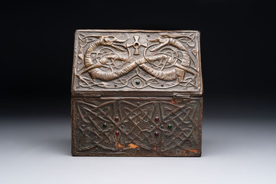 Attributed to Alfred Daguet (Paris, 1875-1942): An Art Nouveau repouss&eacute; copper- and cabochon-mounted casket, France, ca. 1900