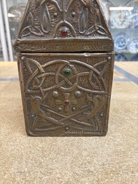 Attributed to Alfred Daguet (Paris, 1875-1942): An Art Nouveau repouss&eacute; copper- and cabochon-mounted casket, France, ca. 1900
