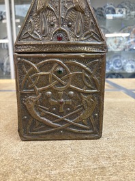 Attributed to Alfred Daguet (Paris, 1875-1942): An Art Nouveau repouss&eacute; copper- and cabochon-mounted casket, France, ca. 1900