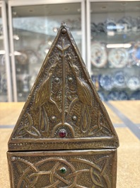 Attributed to Alfred Daguet (Paris, 1875-1942): An Art Nouveau repouss&eacute; copper- and cabochon-mounted casket, France, ca. 1900
