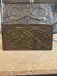 Attributed to Alfred Daguet (Paris, 1875-1942): An Art Nouveau repouss&eacute; copper- and cabochon-mounted casket, France, ca. 1900